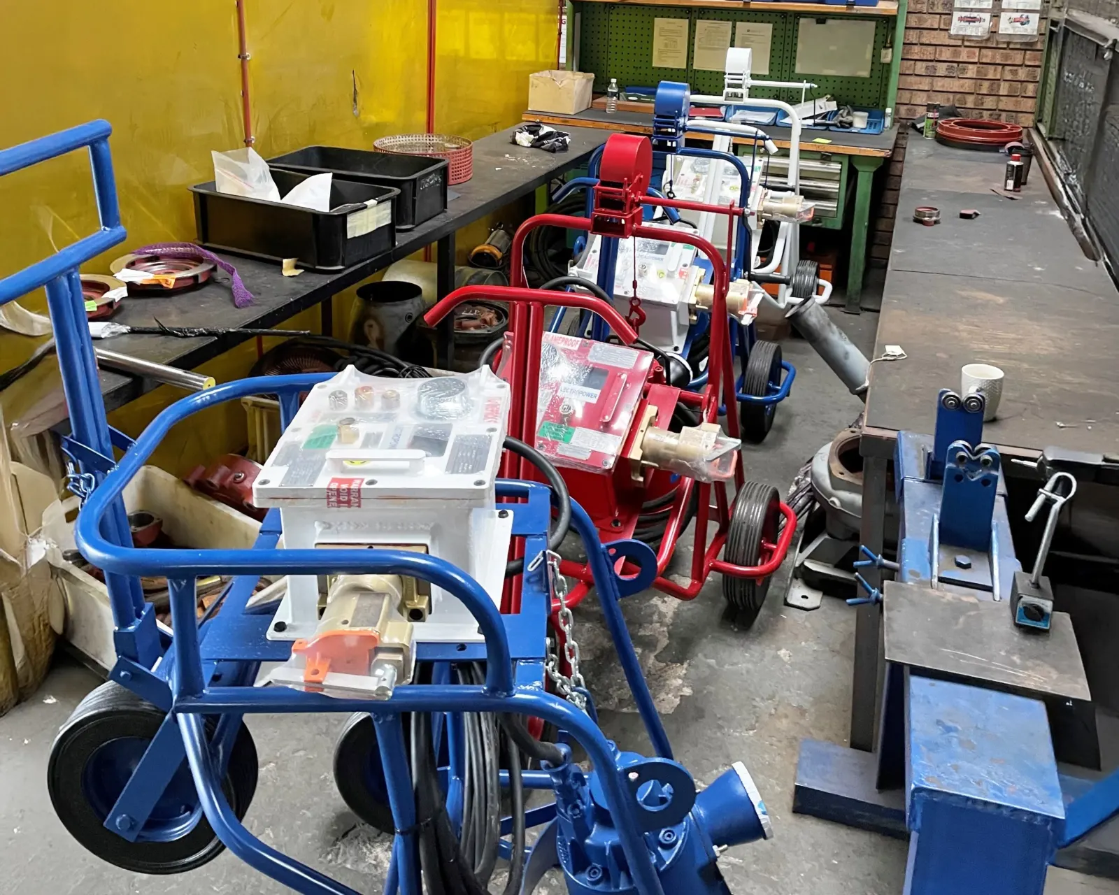 Pumps in for repair at the Lectropower workshop